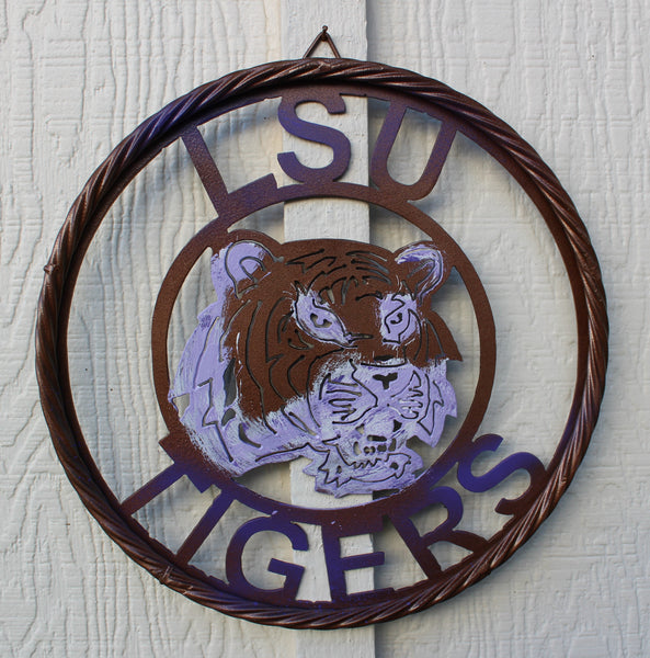 12" LSU TIGERS CUSTOM METAL VINTAGE CRAFT HOME DECOR HANDMADE