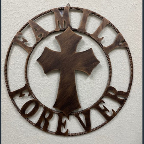 #SI_LG21111 FAMILY FOREVER CROSS 25" METAL WALL ART WESTERN HOME DECOR NEW