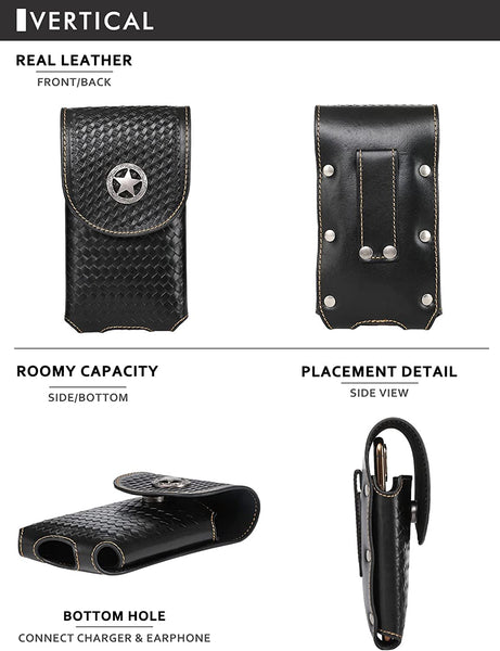 #MW_RLP001 7" LONESTAR BLACK LEATHER POUCH EXTRA LARGE  BELT LOOP HOLSTER CELL PHONE CASE UNIVERSAL OVERSIZE--FREE SHIPPING