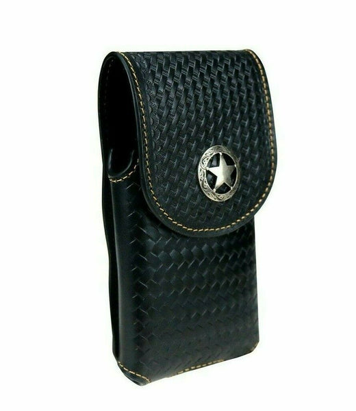#MW_RLP001 7" LONESTAR BLACK LEATHER POUCH EXTRA LARGE  BELT LOOP HOLSTER CELL PHONE CASE UNIVERSAL OVERSIZE--FREE SHIPPING