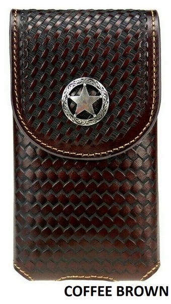 #MW_RLP001 7" LONESTAR COFFEE BROWN LEATHER POUCH EXTRA LARGE  BELT LOOP HOLSTER CELL PHONE CASE UNIVERSAL OVERSIZE--FREE SHIPPING