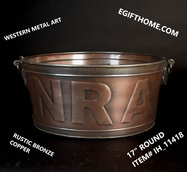 #IH_11418 17" NRA ROUND TUB BEVERAGE BUCKET, PLANTER, FIREPLACE DECOR WESTERN HOME DECOR NEW