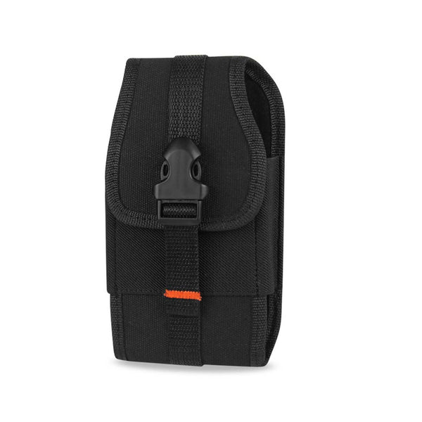 PH09B-BK 7" REIKO XL MEGA EXTRA LARGE BLACK RUGGED VERTICAL POUCH / PHONE HOLSTER WITH BUCKLE CLIP & CARD HOLDER BLACK CELL PHONE CASE UNIVERSAL OVERSIZE