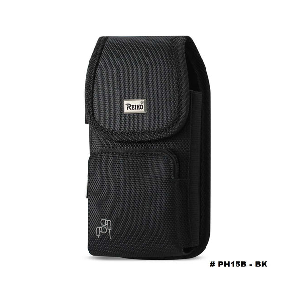 PH15B-BK 7" REIKO XL EXTRA LARGE VERTICAL RUGGED POUCH WITH ZIPPER POCKET VELCO CLOSURE  &  BELT LOOP HOLSTER CELL PHONE CASE UNIVERSAL OVERSIZE