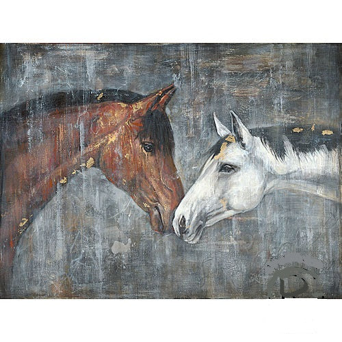 RA0041 36"x48" DOUBLE HORSE CANVAS PAINTING PICTURE WESTERN COUNTRY HOME DECOR HANDMADE