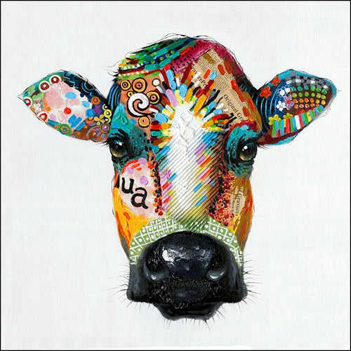 RA0051 28"x28" COLORFUL COW PORTRAIT CANVAS PAINTING PICTURE WESTERN COUNTRY HOME DECOR HANDMADE WALL ART NEW SIZE: 28" x 28", Item#RA0051