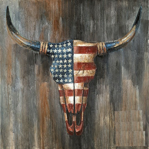 RA0071 36"x36" USA FLAG COWSKULL CANVAS PAINTING PICTURE WESTERN COUNTRY HOME DECOR HANDMADE WALL ART NEW
