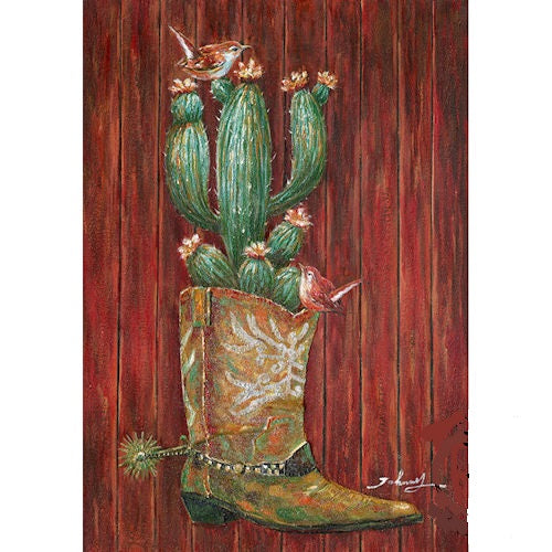 RA0104 28"x40" CACTUS WITH BOOT CANVAS PAINTING PICTURE WESTERN COUNTRY HOME DECOR HANDMADE