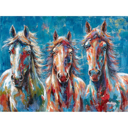 RA0121-R 24"x18" COLORFUL HORSE CANVAS PAINTING PICTURE WESTERN COUNTRY HOME DECOR HANDMADE