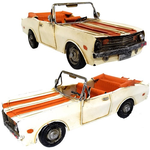 RA0206 WHITE W/ RED METAL CONVERTIBLE METAL CAR ART DESKTOP FIGURINES SCULPTURE HAND CRAFT WESTERN HOME BAR DECOR HANDMADE-FREE SHIPPING
