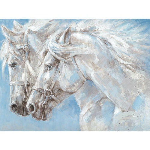 RA0310 36"x48" DOUBLE WHITE HORSE CANVAS PAINTING PICTURE WESTERN COUNTRY HOME DECOR HANDMADE