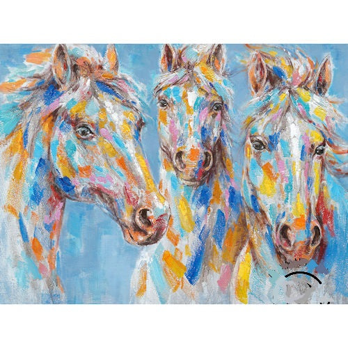 RA0311 36"x48" TRIPLE COLOFUL HORSE CANVAS PAINTING PICTURE WESTERN COUNTRY HOME DECOR HANDMADE