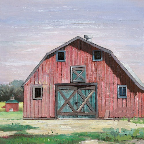 RA0357 28" X 28" RED BARN CANVAS PAINTING PICTURE WESTERN COUNTRY HOME DECOR HANDMADE