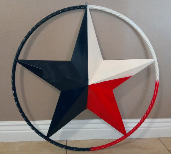 #EH10689 RED WHITE BLUE BARN STAR METAL LONE STAR TWISTED ROPE RING WESTERN HOME DECOR HANDMADE NEW