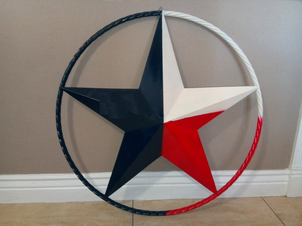 #EH10689 RED WHITE BLUE BARN STAR METAL LONE STAR TWISTED ROPE RING WESTERN HOME DECOR HANDMADE NEW