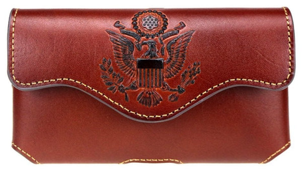 #MW_RLP-016 AMERICAN EAGLE 7" BLACK HORIZONTAL LEATHER POUCH EXTRA LARGE  BELT LOOP HOLSTER CELL PHONE CASE UNIVERSAL OVERSIZE--FREE SHIPPING