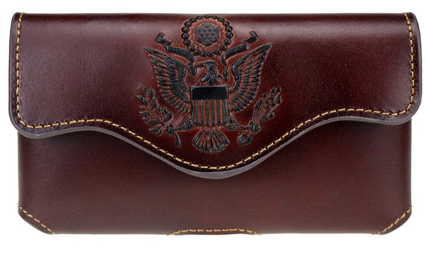 #MW_RLP-016 AMERICAN EAGLE 7" BLACK HORIZONTAL LEATHER POUCH EXTRA LARGE  BELT LOOP HOLSTER CELL PHONE CASE UNIVERSAL OVERSIZE--FREE SHIPPING