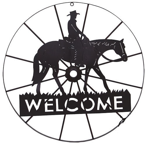 #RT5193 WELCOME COWBOY HORSE 24" METAL SIGN WESTERN HOME DECOR HANDMADE NEW