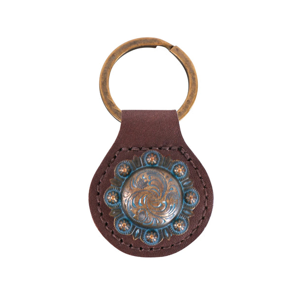 ITEM#MW_RWS-279 ENGRAVED BERRY CONCHO KEY FOB KEYCHAIN REAL GENUINE LEATHER WESTERN FASHION ART NEW --FREE SHIPPING