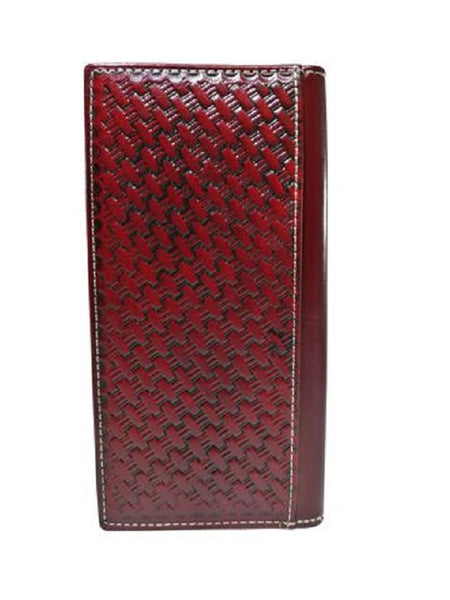 #WS WESTERN CHECKBOOK BI FOLD MENS WALLET GENUINE LEATHER BURGUNDY FRONT FLORAL EMBOSSED