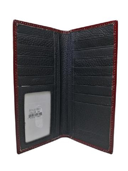 #WS WESTERN CHECKBOOK BI FOLD MENS WALLET GENUINE LEATHER BURGUNDY FRONT FLORAL EMBOSSED