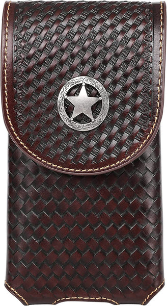 #MW_RLP001 7" LONESTAR COFFEE BROWN LEATHER POUCH EXTRA LARGE  BELT LOOP HOLSTER CELL PHONE CASE UNIVERSAL OVERSIZE--FREE SHIPPING