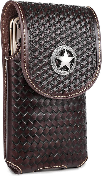 #MW_RLP001 7" LONESTAR COFFEE BROWN LEATHER POUCH EXTRA LARGE  BELT LOOP HOLSTER CELL PHONE CASE UNIVERSAL OVERSIZE--FREE SHIPPING