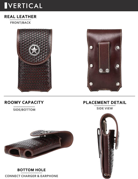#MW_RLP001 7" LONESTAR COFFEE BROWN LEATHER POUCH EXTRA LARGE  BELT LOOP HOLSTER CELL PHONE CASE UNIVERSAL OVERSIZE--FREE SHIPPING
