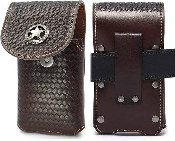 #MW_RLP001 7" LONESTAR COFFEE BROWN LEATHER POUCH EXTRA LARGE  BELT LOOP HOLSTER CELL PHONE CASE UNIVERSAL OVERSIZE--FREE SHIPPING