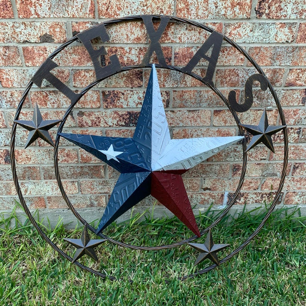 #EH10350 TEXAS LICENSE PLATE BARN STAR METAL LONE STAR TWISTED BROWN RING WESTERN HOME DECOR HANDMADE NEW