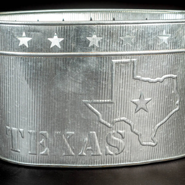 24" TEXAS BUCKET SILVER METAL OVAL TUB BEVERAGE HOLDER WESTERN HOME DECOR HANDMADE NEW #EH12495