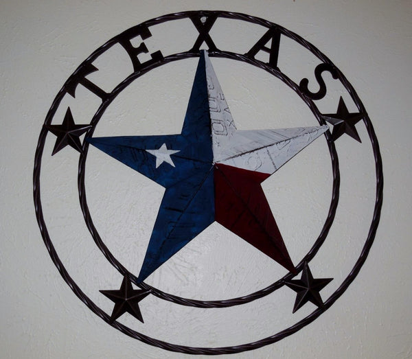 #EH10350 TEXAS LICENSE PLATE BARN STAR METAL LONE STAR TWISTED BROWN RING WESTERN HOME DECOR HANDMADE NEW