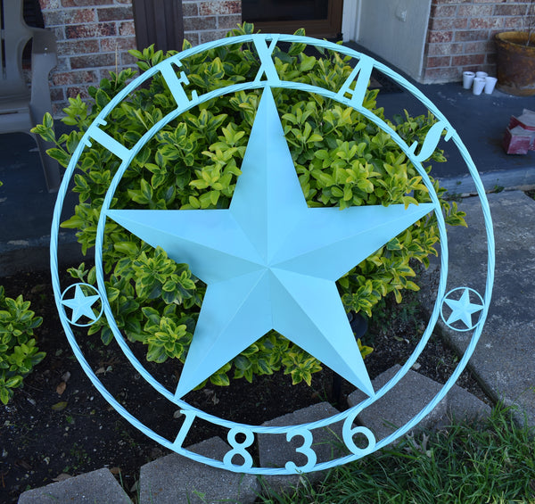 24", 32", 36", 40", 44", 50" RUSTIC TURQUOISE TEXAS 1836 BARN STAR METAL ART WESTERN HOME DECOR NEW