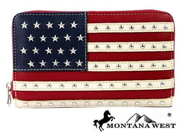 US04-W003, 7.8" MONTANA WEST AMERICAN PRIDE WOMEN'S WALLET WESTERN PU LEATHER FASHION