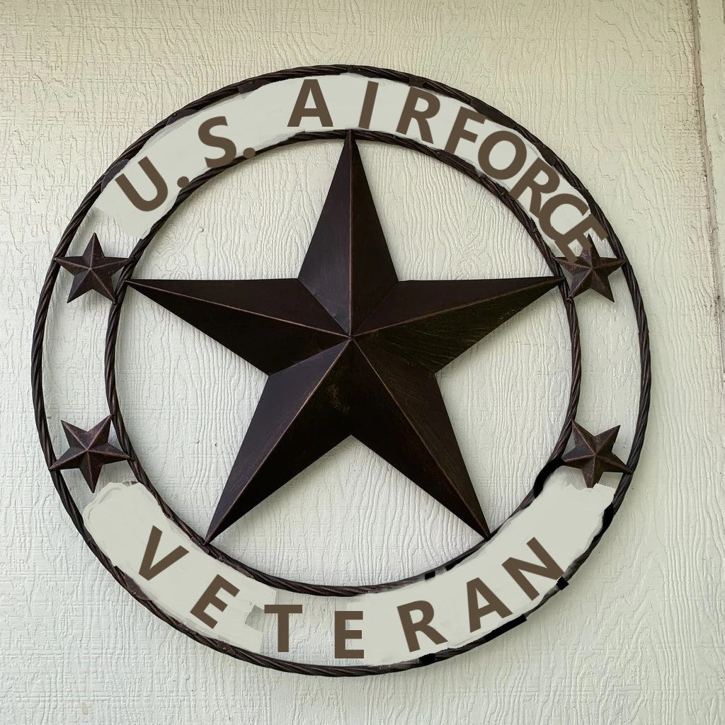 US AIRFORCE VETERAN BARN 3d STAR CUSTOM NAME STAR VINTAGE METAL CRAFT ART WESTERN HOME DECOR BRONZE