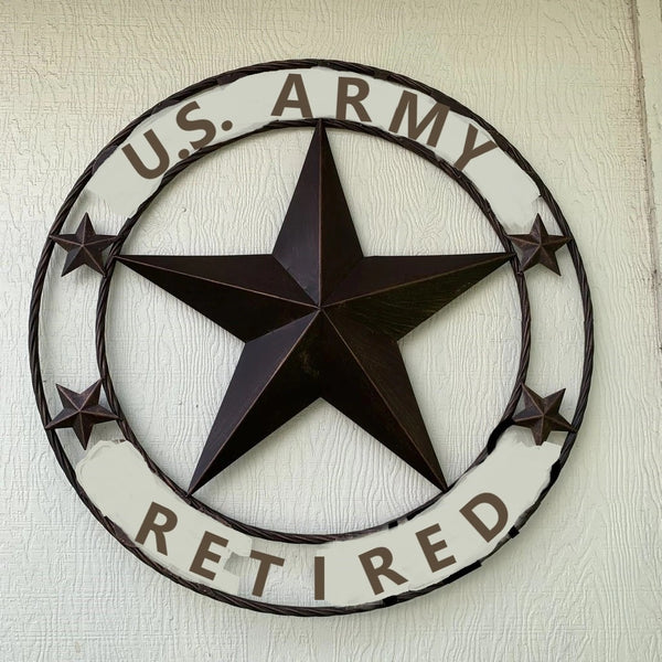 US ARMY RETIRED BARN 3d STAR CUSTOM NAME STAR VINTAGE METAL CRAFT ART WESTERN HOME DECOR RUSTIC BRONZE
