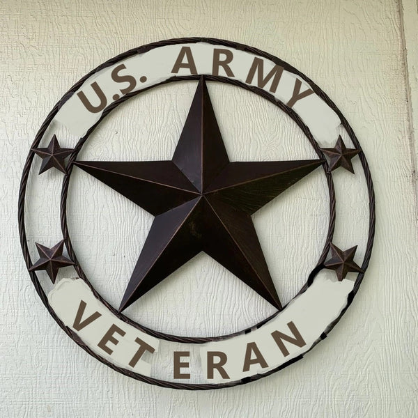 US ARMY VETERAN BARN 3d STAR CUSTOM NAME STAR VINTAGE METAL CRAFT ART WESTERN HOME DECOR RUSTIC BRONZE SIZE:24",32",36",40",42",44",46",50"