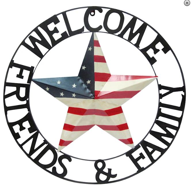 WELCOME FRIENDS FAMILY USA AMERICANA PATRIOTIC BARN METAL STAR WESTERN HOME DECOR HANDMADE NEW