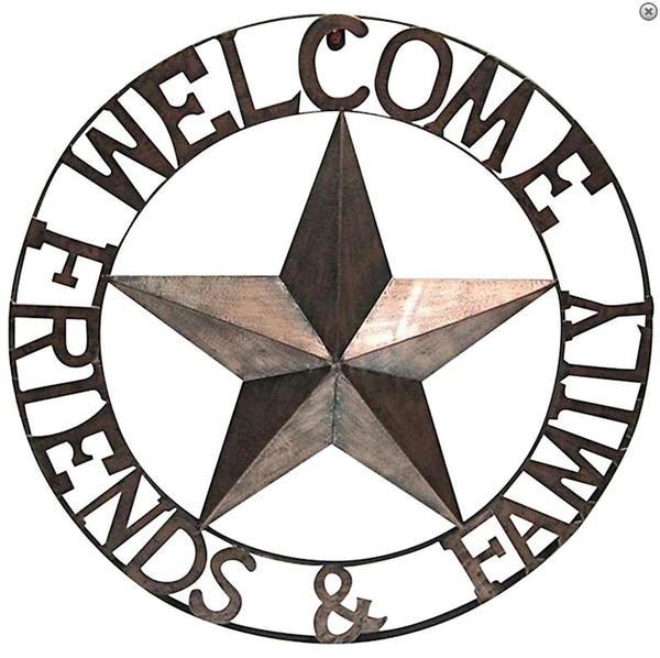 WELCOME FRIENDS FAMILY BARN METAL STAR WALL ART WESTERN HOME DECOR HANDMADE NEW