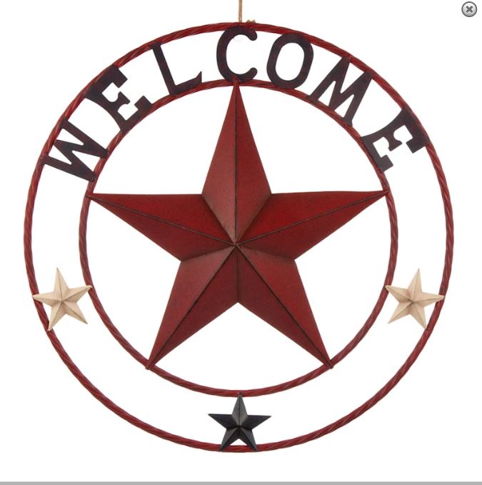 24" WELCOME RED STAR METAL WALL ART WESTERN HOME DECOR HANDMADE
