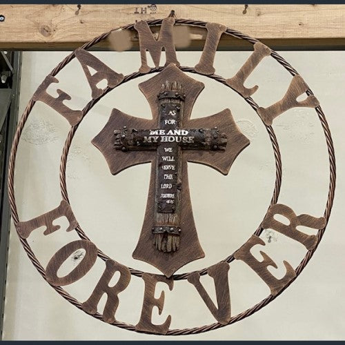 #SI_XF_R0047 FAMILY FOREVER CROSS 24" METAL WALL CROSS WESTERN HOME DECOR NEW