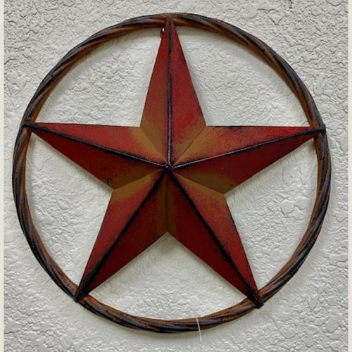 ITEM#SI_XL2121 RUSTIC RED DISTRESSED 3" TO 96" BARN STAR METAL LONE STAR TWISTED ROPE RING WESTERN HOME DECOR HANDMADE NEW