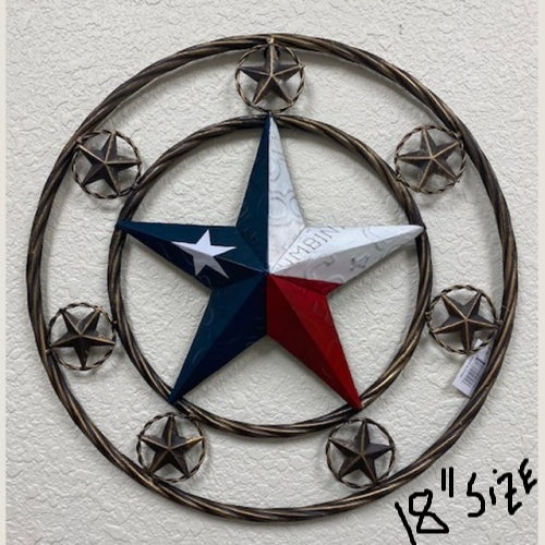 MULTI STAR LICENSE PLATE BARNSTAR FLAG METAL LONE STAR RED WHITE & BLUE WESTERN HOME DECOR NEW HANDMADE #XL2125