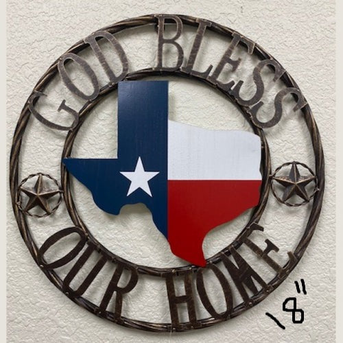 #SI_XL2131 GOD BLESS OUR HOME 12",18",24" STATE OF TEXAS MAP METAL SIGN WESTERN HOME DECOR HANDMADE NEW
