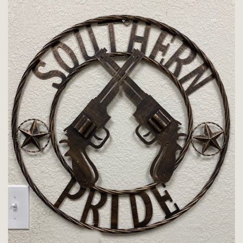 #SI_XL2132 SOUTHERN PRIDE 24" GUNS PISTOLS BRONZE METAL WALL ART WESTERN HOME DECOR NEW