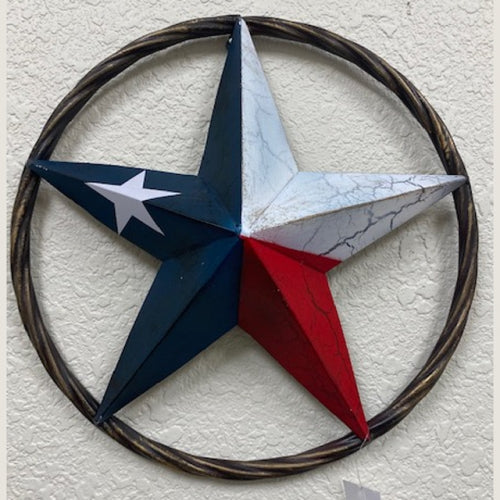 #XL2133 METAL STAR TWISTED ROPE RING RED WHITE BLUE METAL STAR WESTERN HOME DECOR HANDMADE NEW