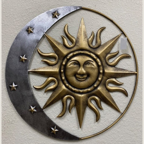 #XL2144 SUN MOON STARS 24" GOLD & SILVER METAL WALL SIGN WESTERN HOME DECOR HANDMADE NEW