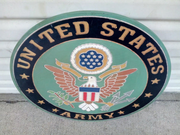 21" UNITED STATES ARMY MILITARY HAND CARVED WOOD PLAQUE ART CRAFT WESTERN HOME DECOR RUSTIC HANDMADE ART NEW
