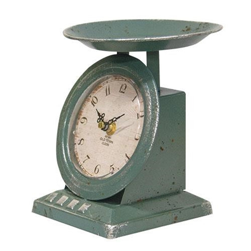 ITEM# CH_75016   5.5" VINTAGE BLUE OLD TOWN SCALE CLOCK METAL ART WESTERN HOME DECOR NEW