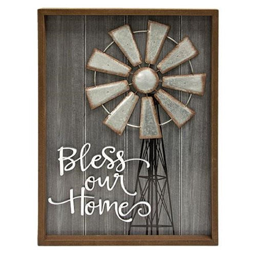 ITEM#CH_G90709 BLESS OUR HOME WINDMILL WALL SIGN FARMHOUSE METAL ART WESTERN HOME DECOR
